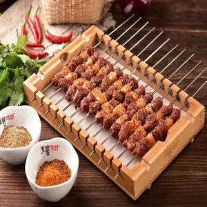 特色竹木烤串盘牛肉串羊肉串烧烤店商用撸串卡槽托盘很久以前餐具