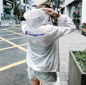 日版冠军champion防晒衣女防紫外线连帽外套轻薄透气宽松防晒服潮