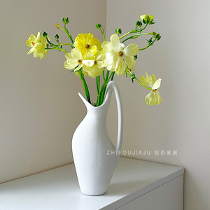 白色鹰嘴壶台面陶瓷花瓶现代简约创意造型民宿别墅桌面水养插花