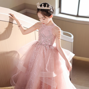 女童礼服粉色生日宴公主裙花童高端洋气儿童主持人钢琴演奏演出服