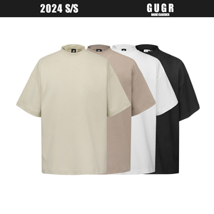 GUGR 線上購買平台 重磅抗皱 夏季美式小领口短袖男女300g落肩T恤