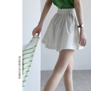 Warmo好版型 法式花苞设计感2024夏季宽松白色阔腿短裤女休闲裙裤