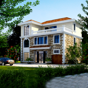 gc322农村自建房设计图新款三层别墅图纸小洋楼施工图带车库120平