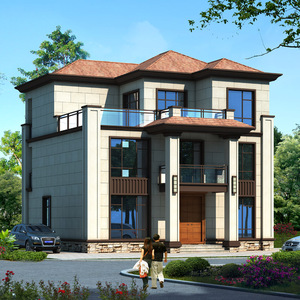 3207现代新中式三层别墅设计图纸农村自建房复式楼建筑样图效果图