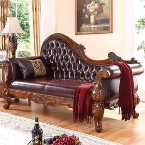 美式贵妃椅沙发 纯实木沙发躺椅 卧室真皮美人榻 欧式家具太妃椅