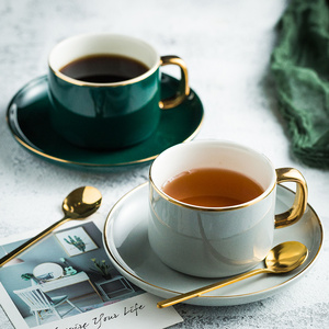 欧式小奢华金边咖啡杯 家用陶瓷杯碟套装 下午茶杯碟勺水杯花茶杯