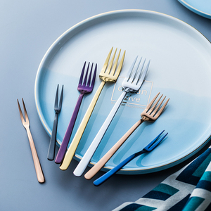 彩色食品级304不锈钢叉 西餐叉子家用水果叉牛排叉子沙拉叉蛋糕叉