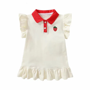 草莓娃娃领飞袖裙FHW-3042-白色   ZD7003  4+  S0417
