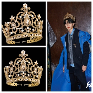 范丞丞同款男士巴洛克金色皇冠头饰选秀新娘王冠奢华大气宫廷女王