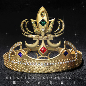 古埃及金属王族王冠男镶宝石复古国王皇冠女士选美表彰发饰可调节