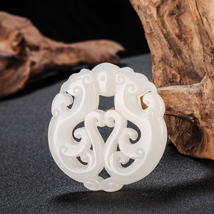 新疆白玉仿古凤凰镂空挂件玉壁招财双凤吊坠戏珠双凤祝寿玉坠玉佩