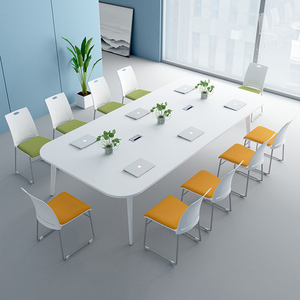 会议桌长桌简约现代白色大小型定制条形员工洽谈培训办公桌椅组合