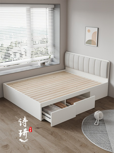 北欧榻榻米实木床板高箱储物床现代简约小户型省空间1.5米双人床