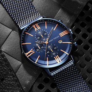 新款米兰带大盘蓝色手表男学生潮流韩版简约六针运动防水日历男表