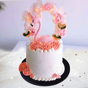 花朵拱门蛋糕装饰火烈鸟花朵花环配饰蛋糕摆件卡通装饰