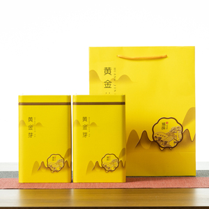 黄金芽茶叶包装盒礼盒安吉白茶铁盒茶叶罐铁罐空盒绿茶罐包装盒