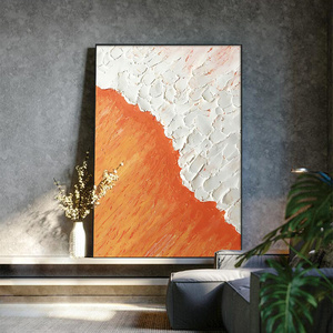 侘寂风大幅落地玄关装饰画入户走廊过道客厅挂画橙色沙发背景墙画