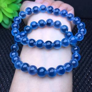 特价天然冰透蓝沁糖心玛瑙手链男女蓝色水晶玉髓单圈圆珠散珠手串