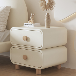 实木床头柜简约现代2024年新款奶油风小型卧室床边收纳柜子免安装