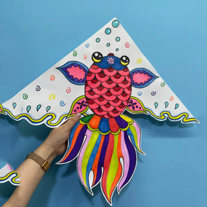 手工风筝diy材料包儿童手绘涂鸦空白奥特曼老鹰自制微风易飞675