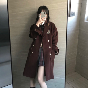夹棉秋冬季jk大衣制服中长款毛呢子外套英伦学院风风衣女日制校供