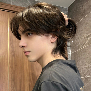 狼尾假发男短发日系鲻鱼头男生扎发型自然仿真武士头男士全头套式