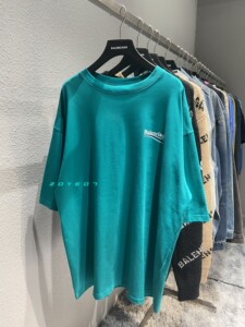 巴黎世家balenciaga湖水绿经典可乐logo标女t恤宽松大码男士短袖