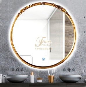 美式复古圆形智能镜欧式卫浴镜带灯浴室镜卧室化妆镜壁挂网红镜子