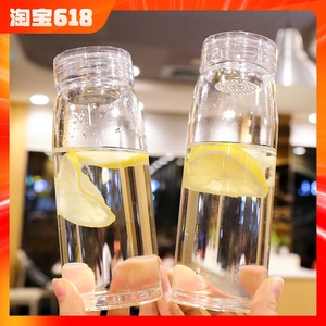 简约带盖单层玻璃杯透明纯色光杯男女士学生简约办公水杯子柠檬瓶