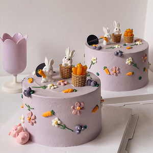 卡通小动物兔子蛋糕摆件装饰多肉植物胡萝卜可爱萌兔树脂摆件插件