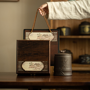 陶瓷茶叶罐包装空盒复古紫砂单罐礼盒装红茶普洱黑茶存储罐子定制