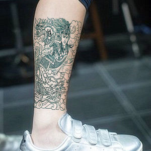 青龙赵云纹身贴花臂小腿半臂战旗常山赵子龙浪花云彩割线线条战神