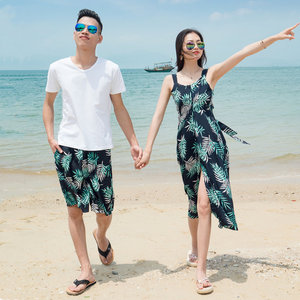 马尔代夫蜜月巴厘岛沙滩裙泰国风海边度假情侣装套装女裙夏男短裤