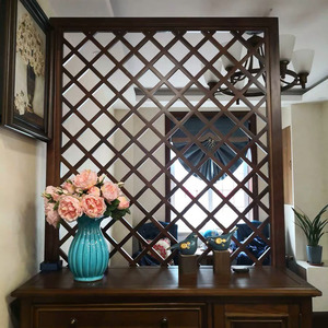 极简美式水曲柳原木色实木花格木格栅入户客厅玄关屏风干湿区隔断