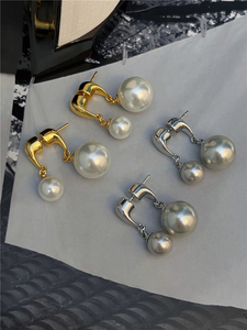 法式复古精工版施家珍珠大小吊坠前后两戴耳钉高级感气质耳环女潮