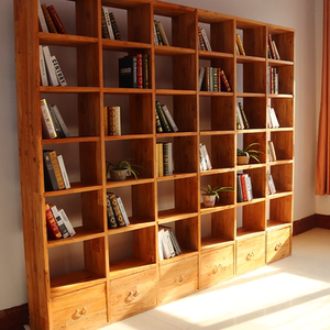 老榆木书架定制整墙满墙书架定做置物架落地全实木书柜隔断格子柜
