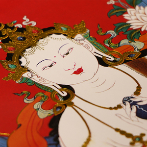 四壁观音唐卡装饰画佛堂布置黄财shen挂画仿手绘藏式棉布装裱卷