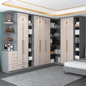 转角衣柜家用卧室简约现代 衣帽间柜子组合拐角收纳l型平开门衣柜