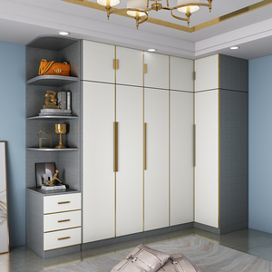 转角衣柜90度 卧室平开门小户型带抽屉家用l型六门大衣柜简约现代