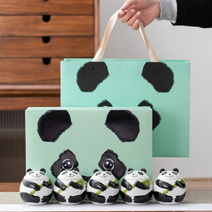 新款创意熊猫茶叶罐礼盒密封储物罐碎银子花茶红茶陶瓷罐空包装盒