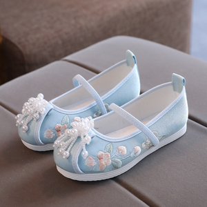 新款玉珠儿童汉服鞋子女童绣花鞋宝宝古装古风中国风布鞋学校演出