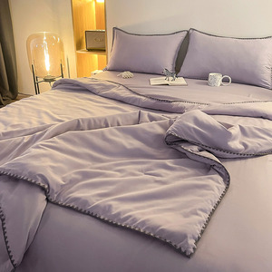 纯色简约紫色夏被单双人夏凉被薄被子空调被可水洗四件套1.8m1.5m