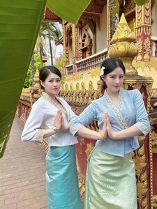 傣族服装女西双版纳传统绣花棉上衣旅游写真泰式工作服夏薄款套装