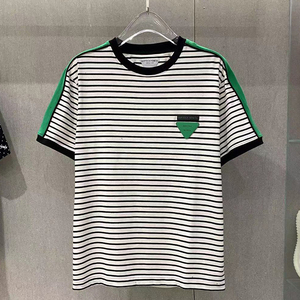 bottega veneta葆蝶家新款三角标字母logo短袖男条纹休闲t恤女潮