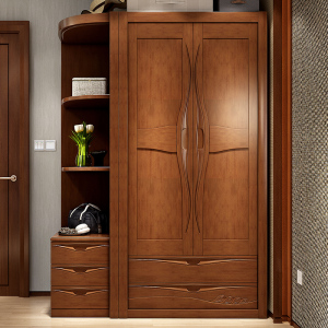 小卧室实木双门衣柜转角柜简约2开门储物柜 中式家用两门组装衣橱