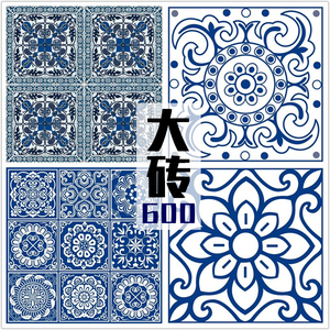青花瓷花砖客厅卧室墙砖复古地砖防滑耐磨瓷砖中式仿古砖600x600