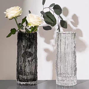 加厚ins风网红极冻冰川花瓶玻璃 透明插花瓶玫瑰鲜花客厅餐桌摆件