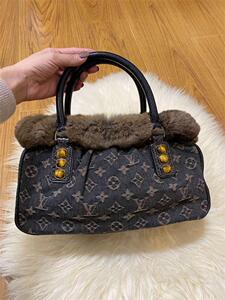 春花中古屋 日本奢包vintage lv女士限量版拼蛇皮兔毛福袋手提包