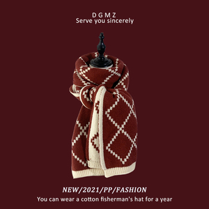 韩系生日礼物针织新年红色围巾女冬季保暖学生高级感毛线围脖男秋