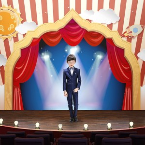 儿童舞台装饰墙布创意卡通幼儿园表演幕布口才班小主持背景墙壁纸